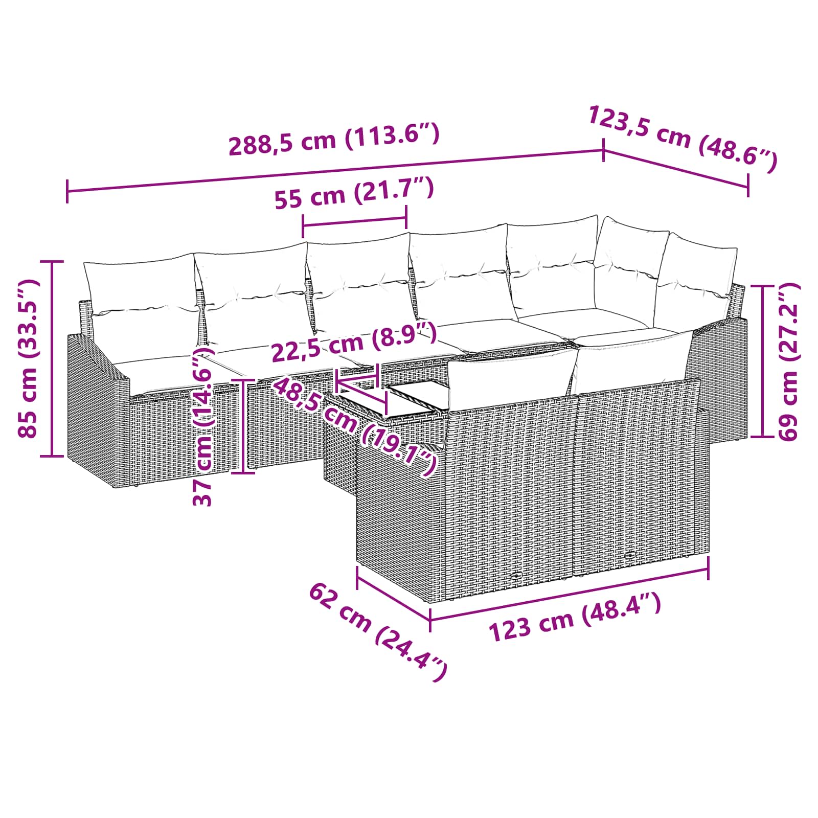 Set di divani con cuscino 9 pcs Nero polyrattan | homemem39