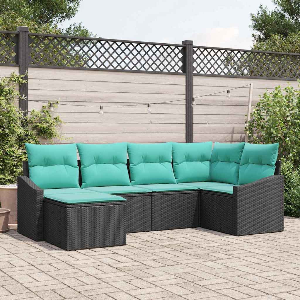 Set di divani con cuscino 6 pcs Nero polyrattan | homemem39