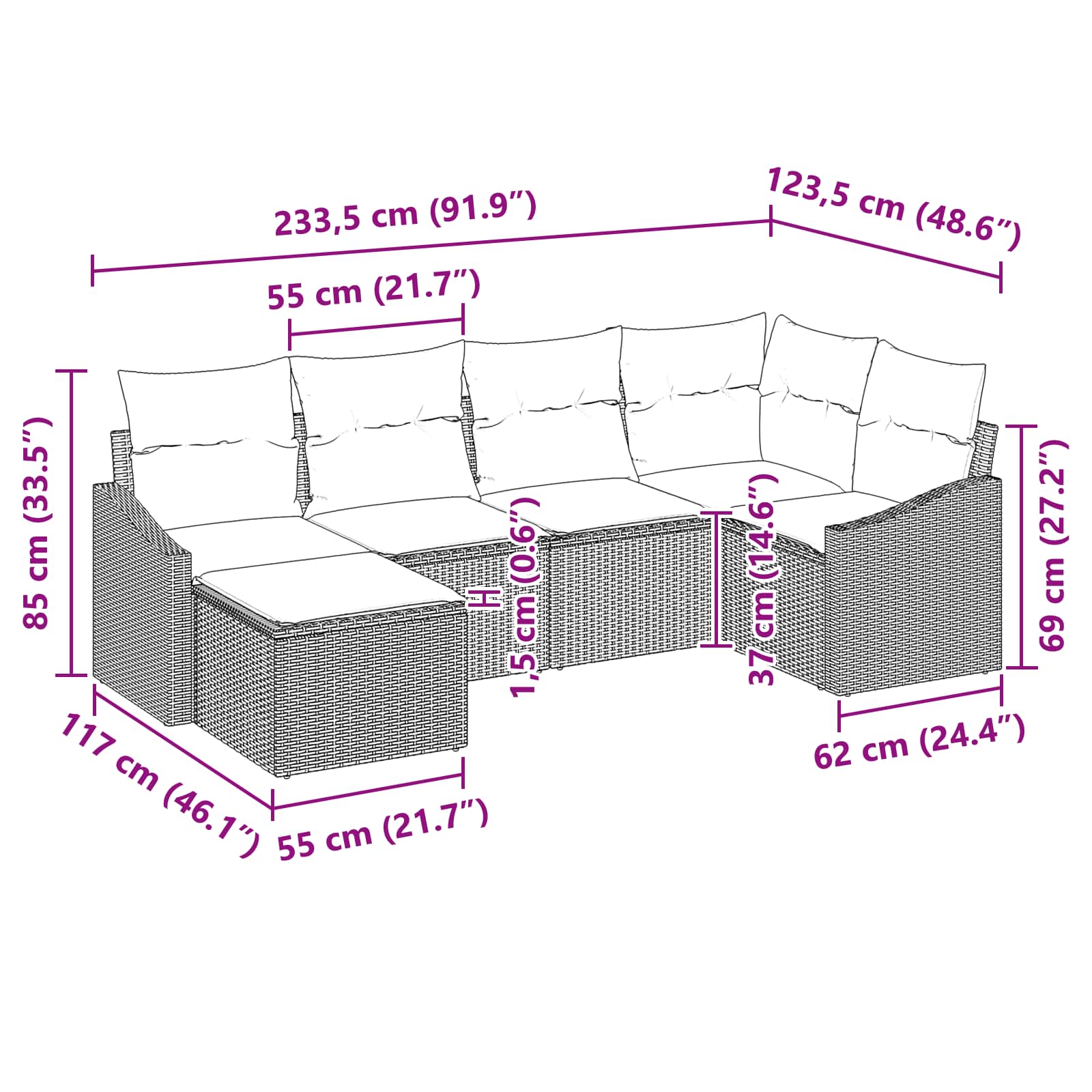 Set di divani con cuscino 6 pcs Nero polyrattan | homemem39