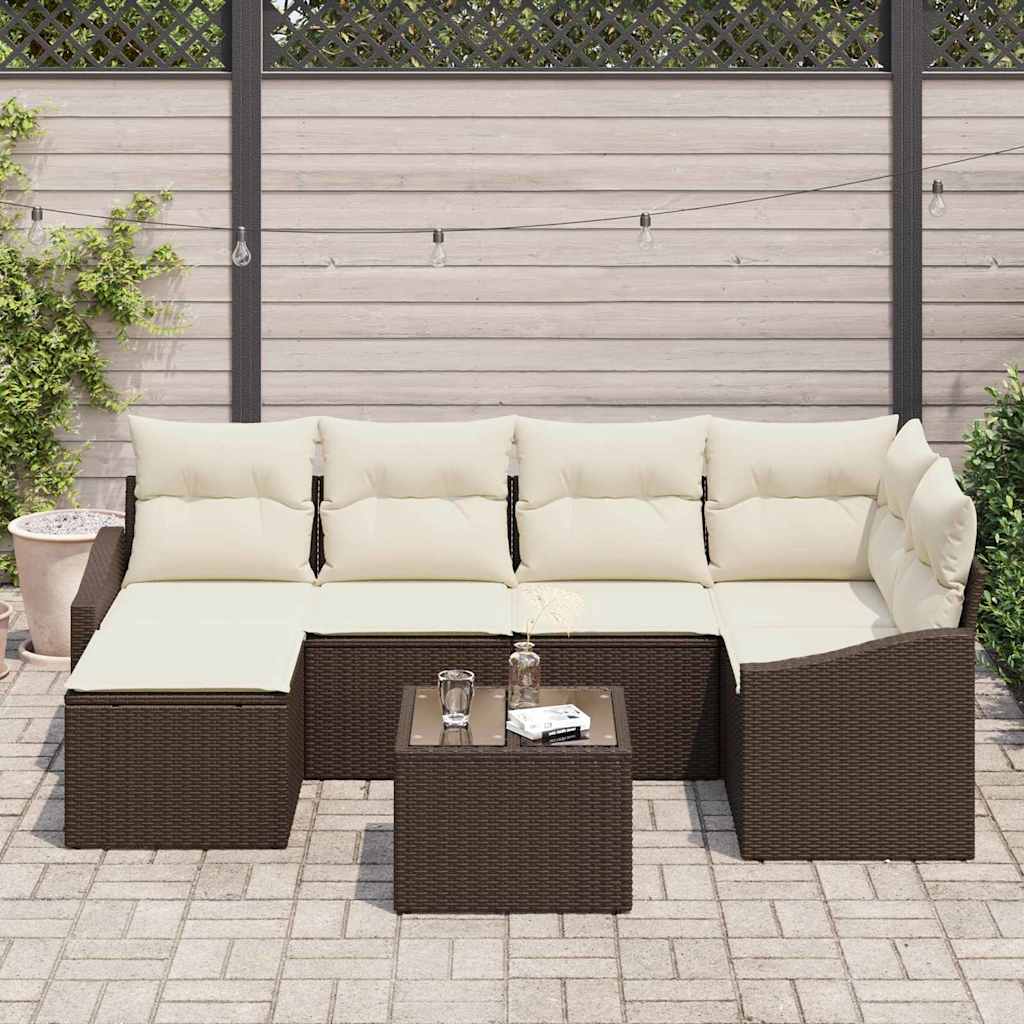 Set di divani con cuscino 7 pcs Marrone polyrattan | homemem39