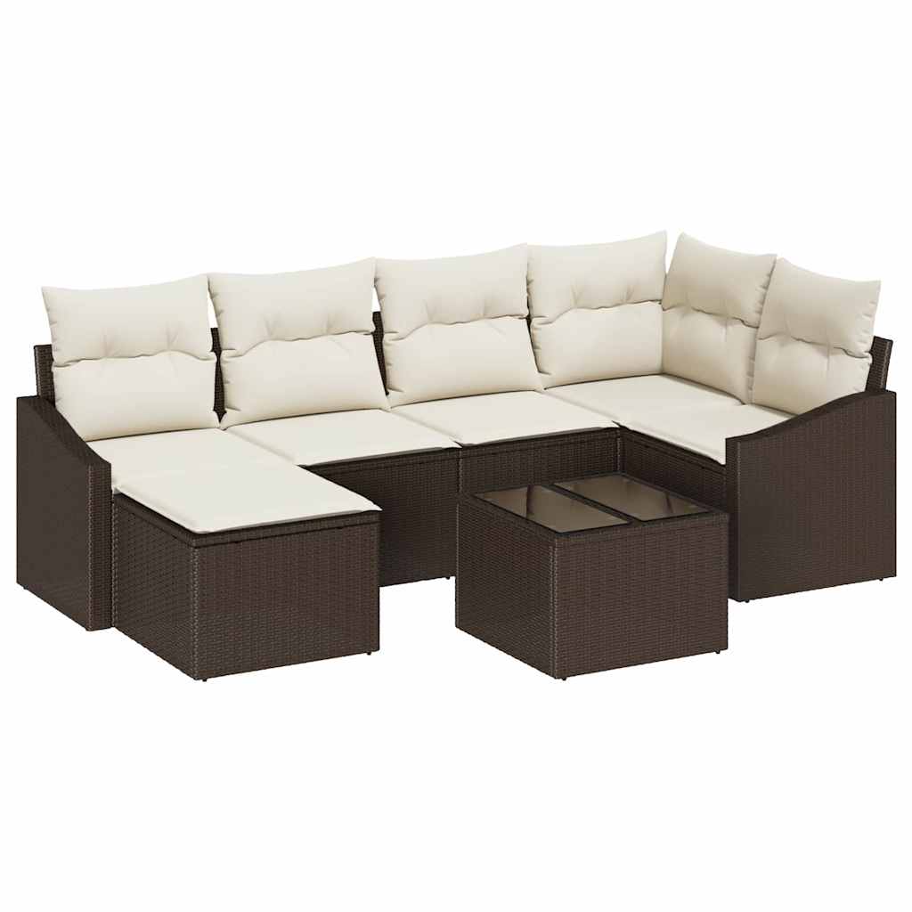 Set di divani con cuscino 7 pcs Marrone polyrattan | homemem39