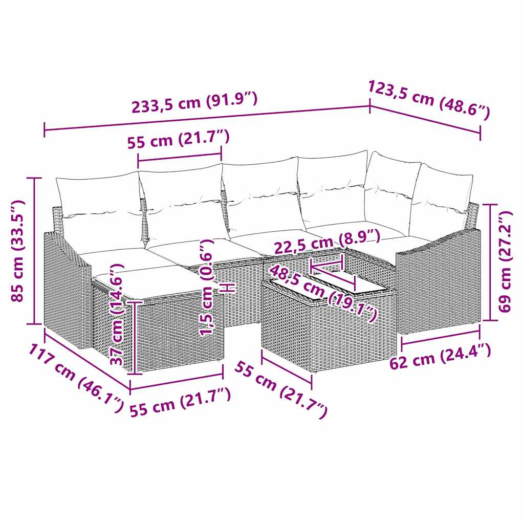 Set di divani con cuscino 7 pcs Marrone polyrattan | homemem39