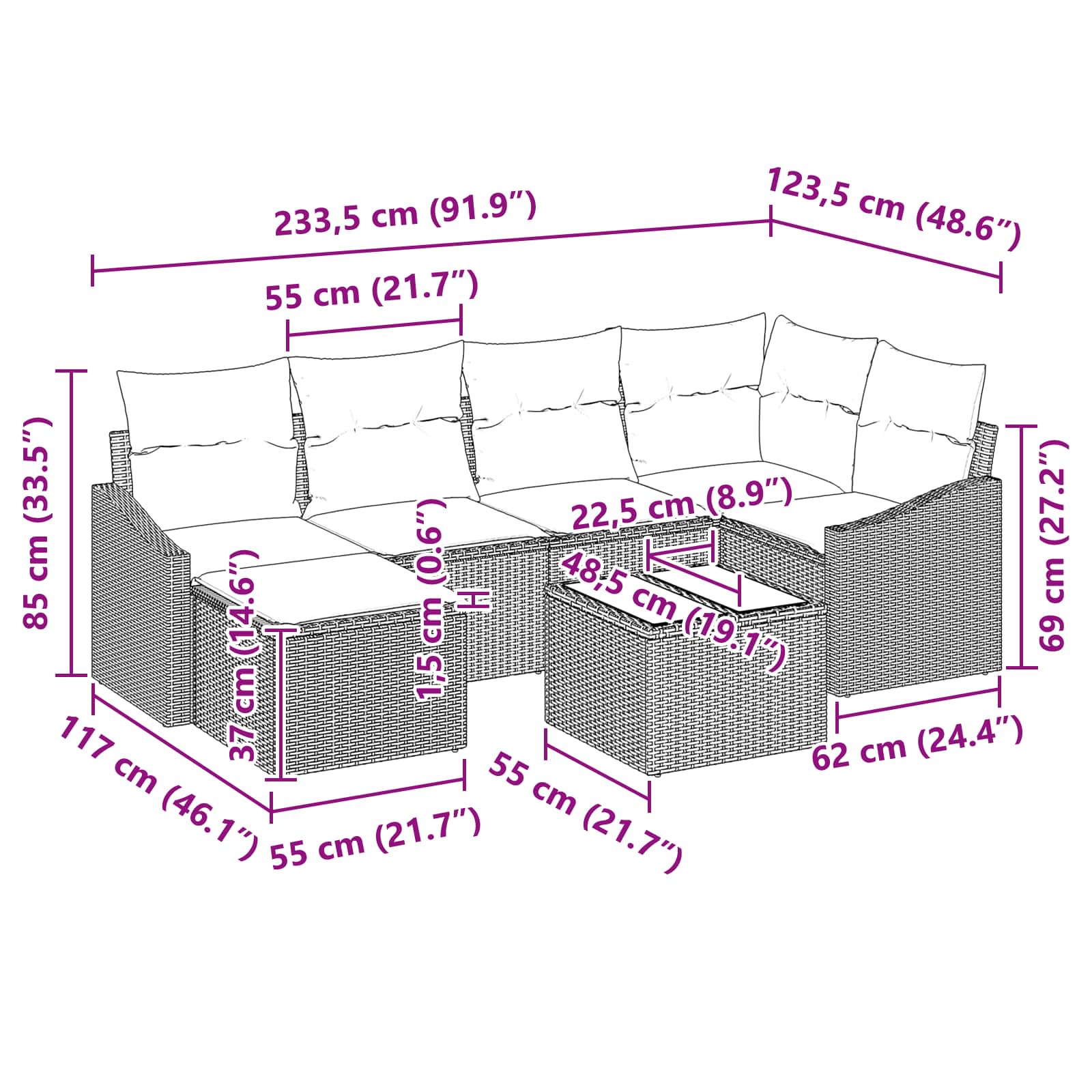 Set di divani 7 pz Marrone polyrattan | homemem39