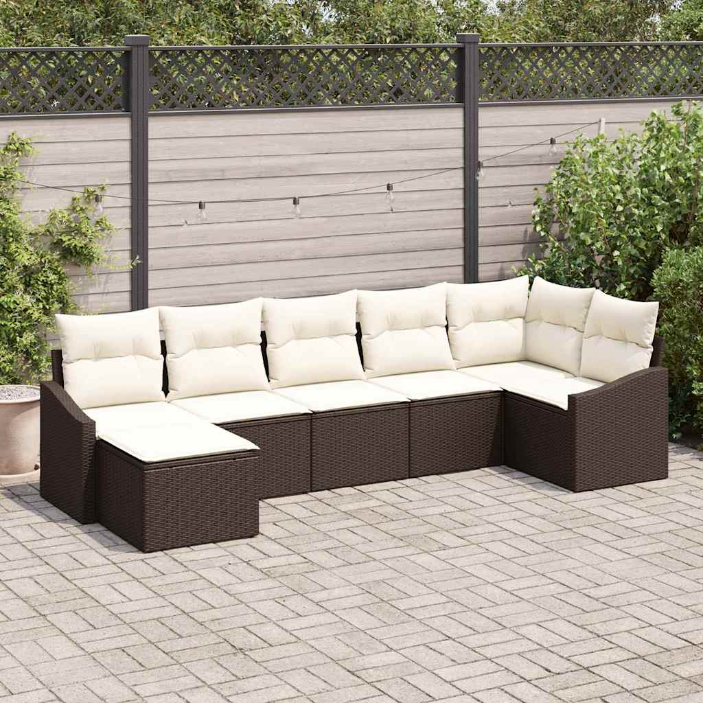 Set di divani con cuscino 7 pcs Marrone polyrattan | homemem39