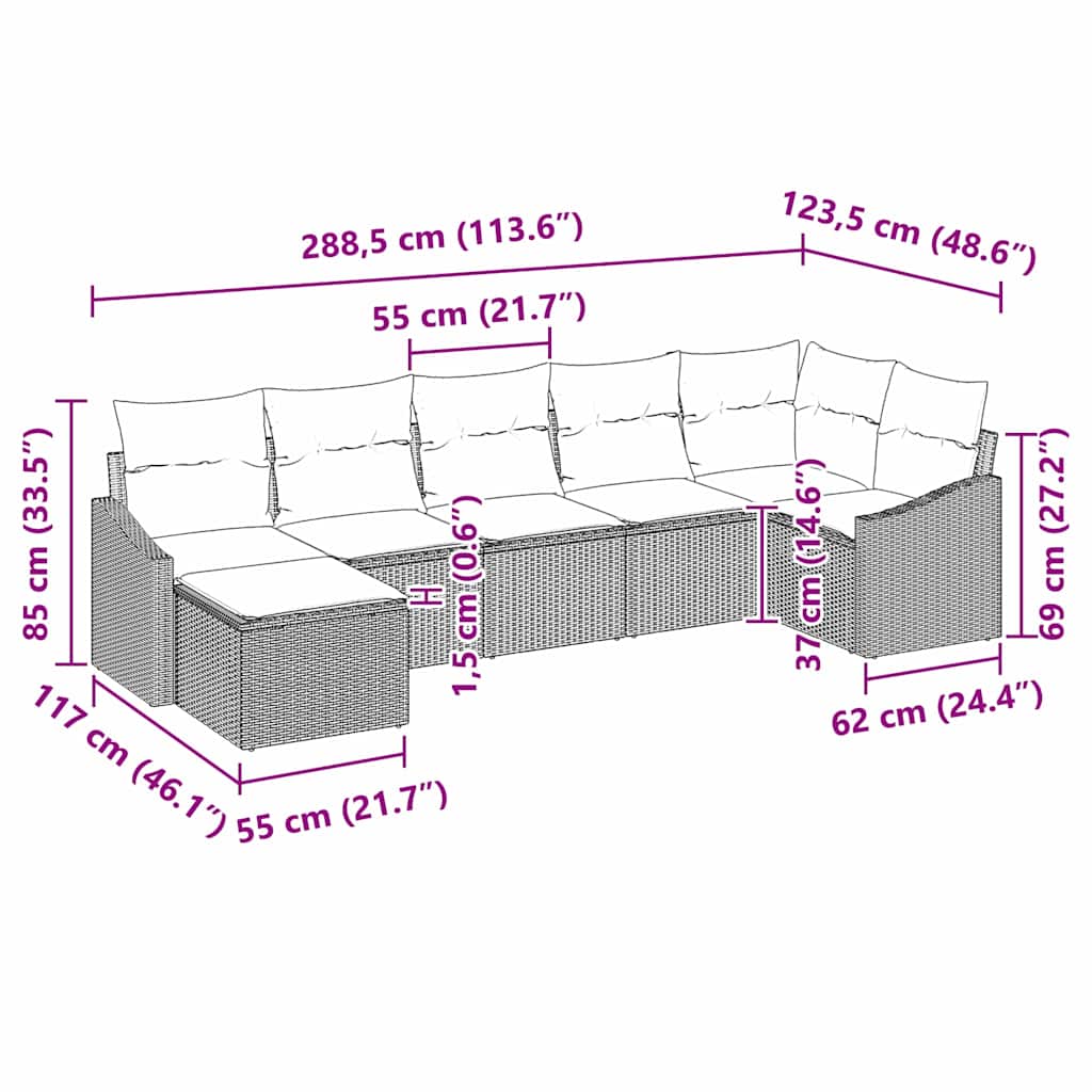 Set di divani con cuscino 7 pcs Marrone polyrattan | homemem39