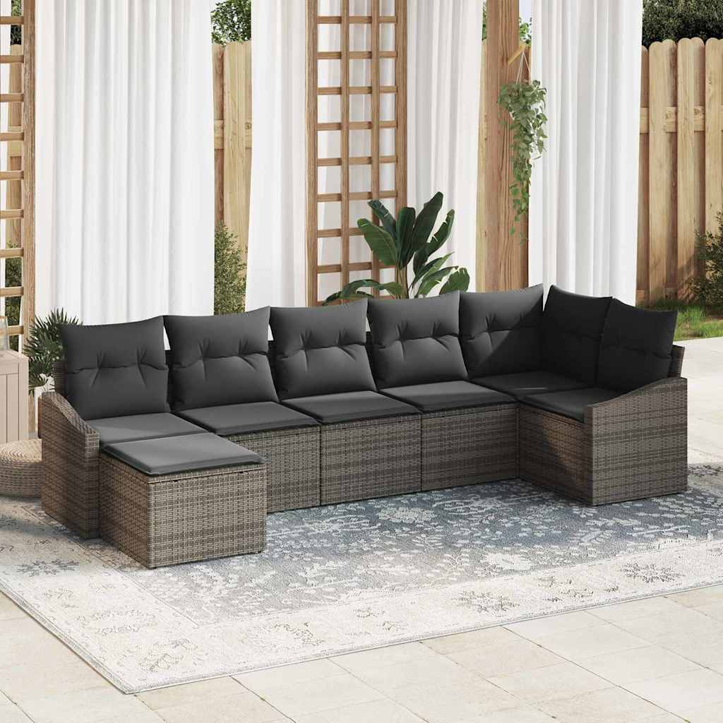 Set di divani con cuscino 7 pcs Grigio polyrattan | homemem39