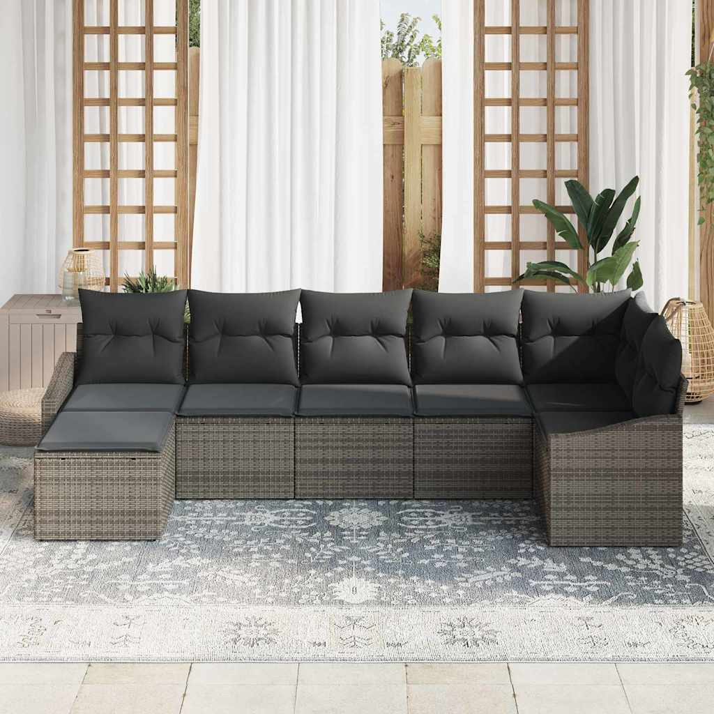 Set di divani con cuscino 7 pcs Grigio polyrattan | homemem39