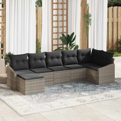 Set di divani con cuscino 7 pcs Grigio chiaro polyrattan | homemem39