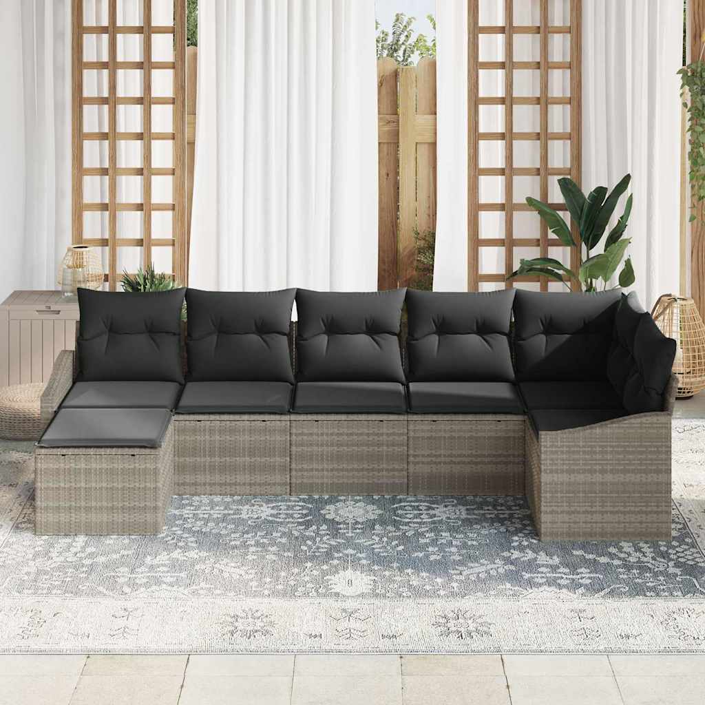 Set di divani con cuscino 7 pcs Grigio chiaro polyrattan | homemem39