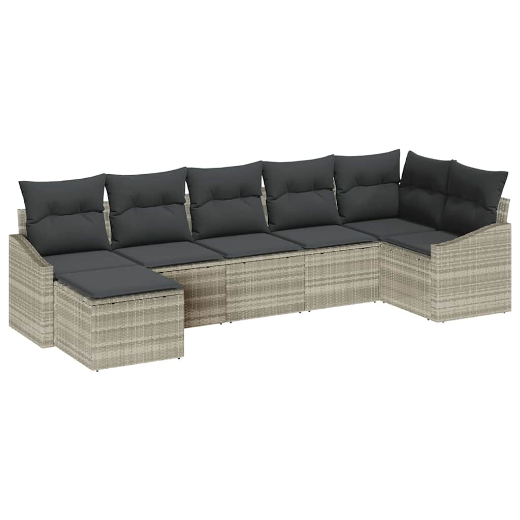 Set di divani con cuscino 7 pcs Grigio chiaro polyrattan | homemem39