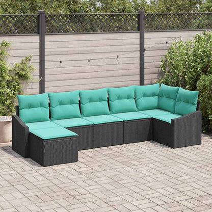 Set di divani con cuscino 7 pcs Nero polyrattan | homemem39