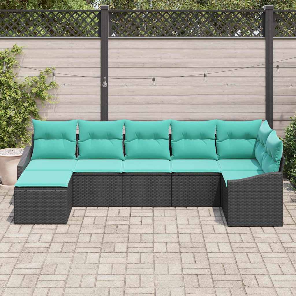 Set di divani con cuscino 7 pcs Nero polyrattan | homemem39
