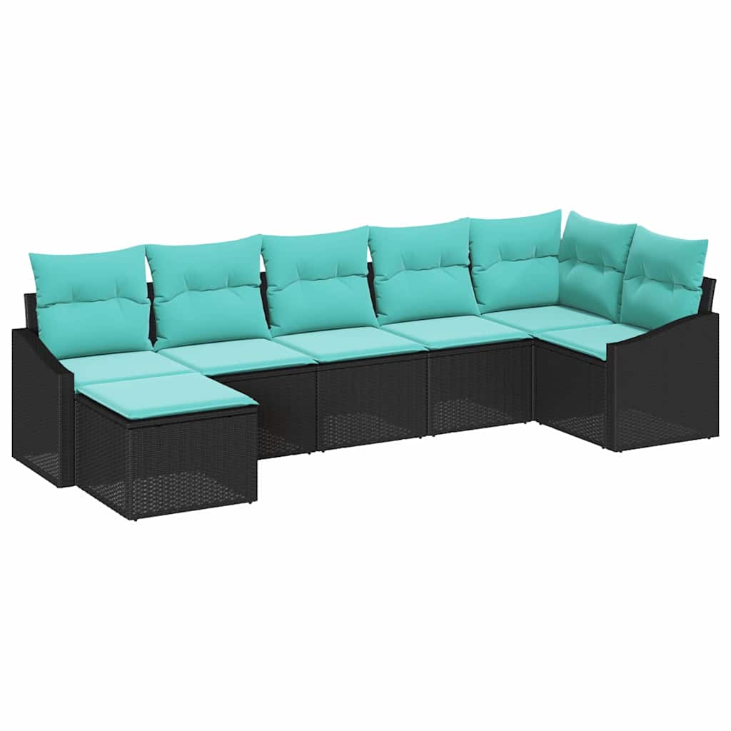 Set di divani con cuscino 7 pcs Nero polyrattan | homemem39