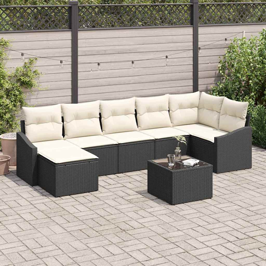 Set di divani con cuscino 8 pcs Nero polyrattan | homemem39