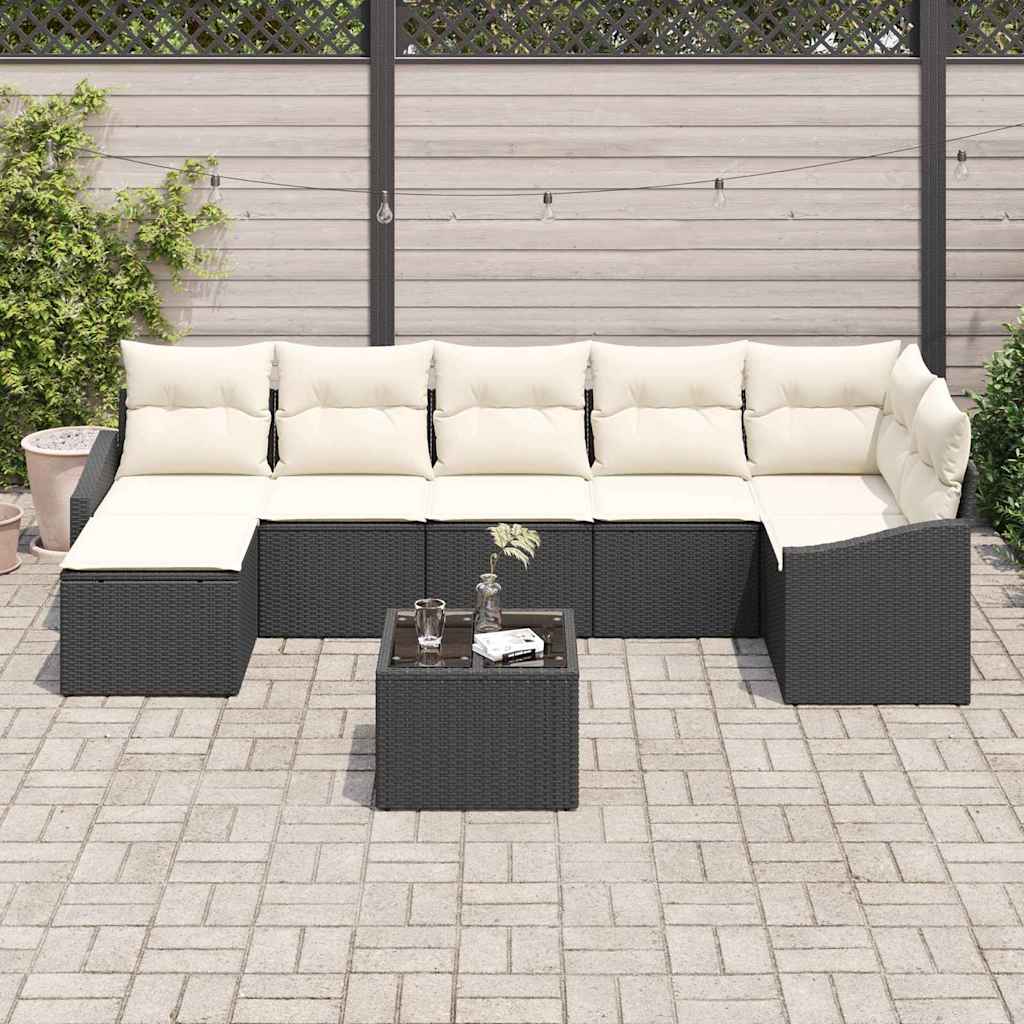 Set di divani con cuscino 8 pcs Nero polyrattan | homemem39