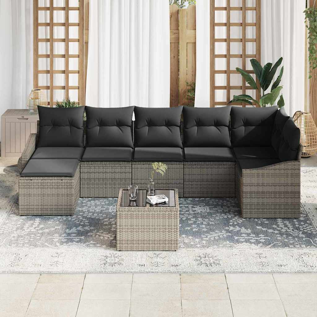 Set di divani con cuscino 8 pcs Grigio polyrattan | homemem39