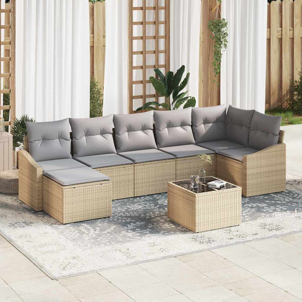 Set di divani con cuscino 8 pcs Beige polyrattan | homemem39