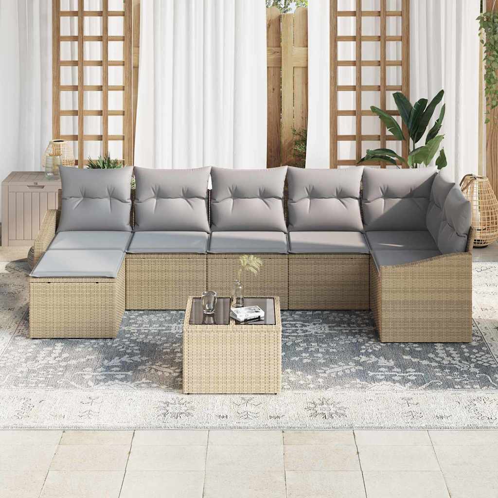 Set di divani con cuscino 8 pcs Beige polyrattan | homemem39