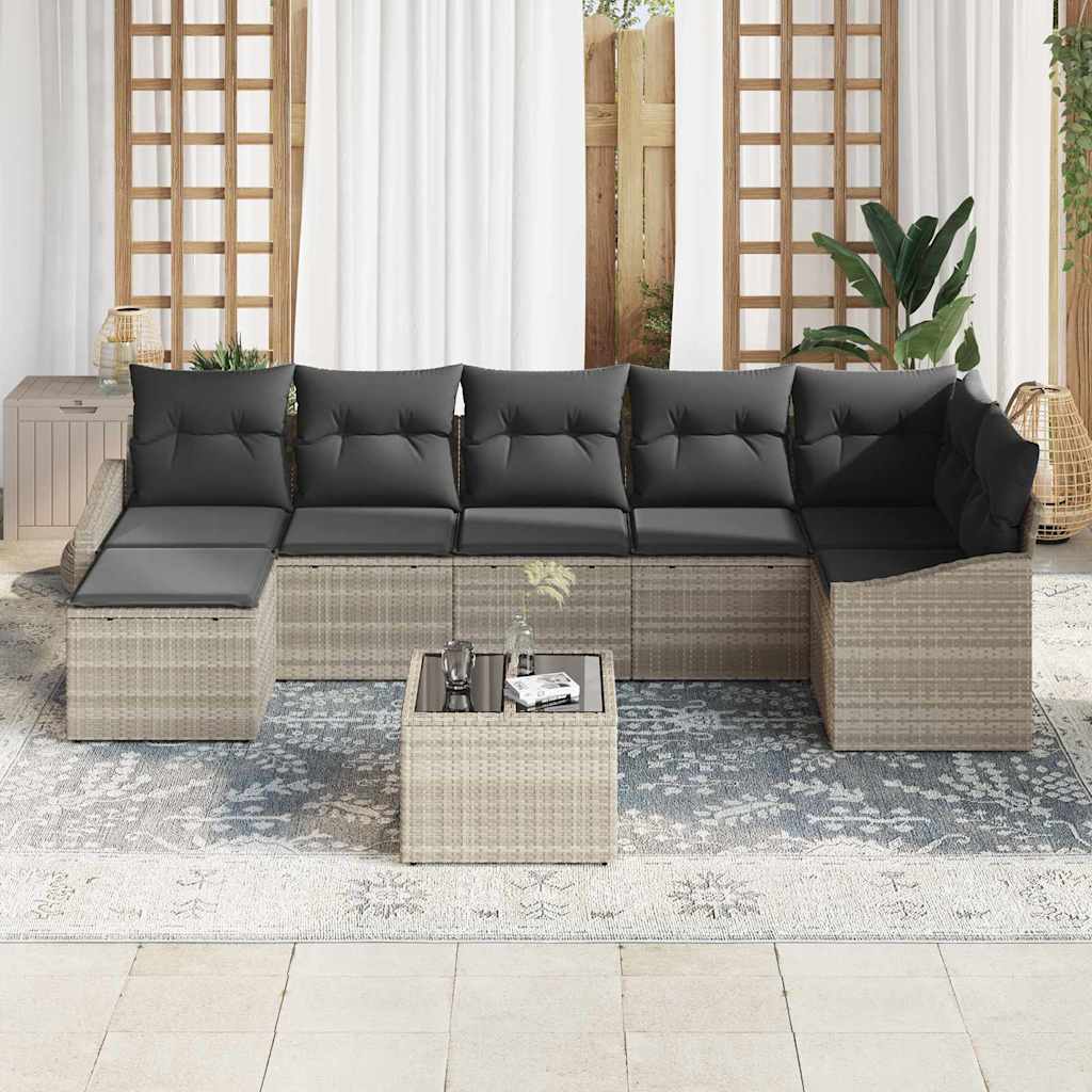 Set di divani con cuscino 8 pcs Grigio chiaro polyrattan | homemem39