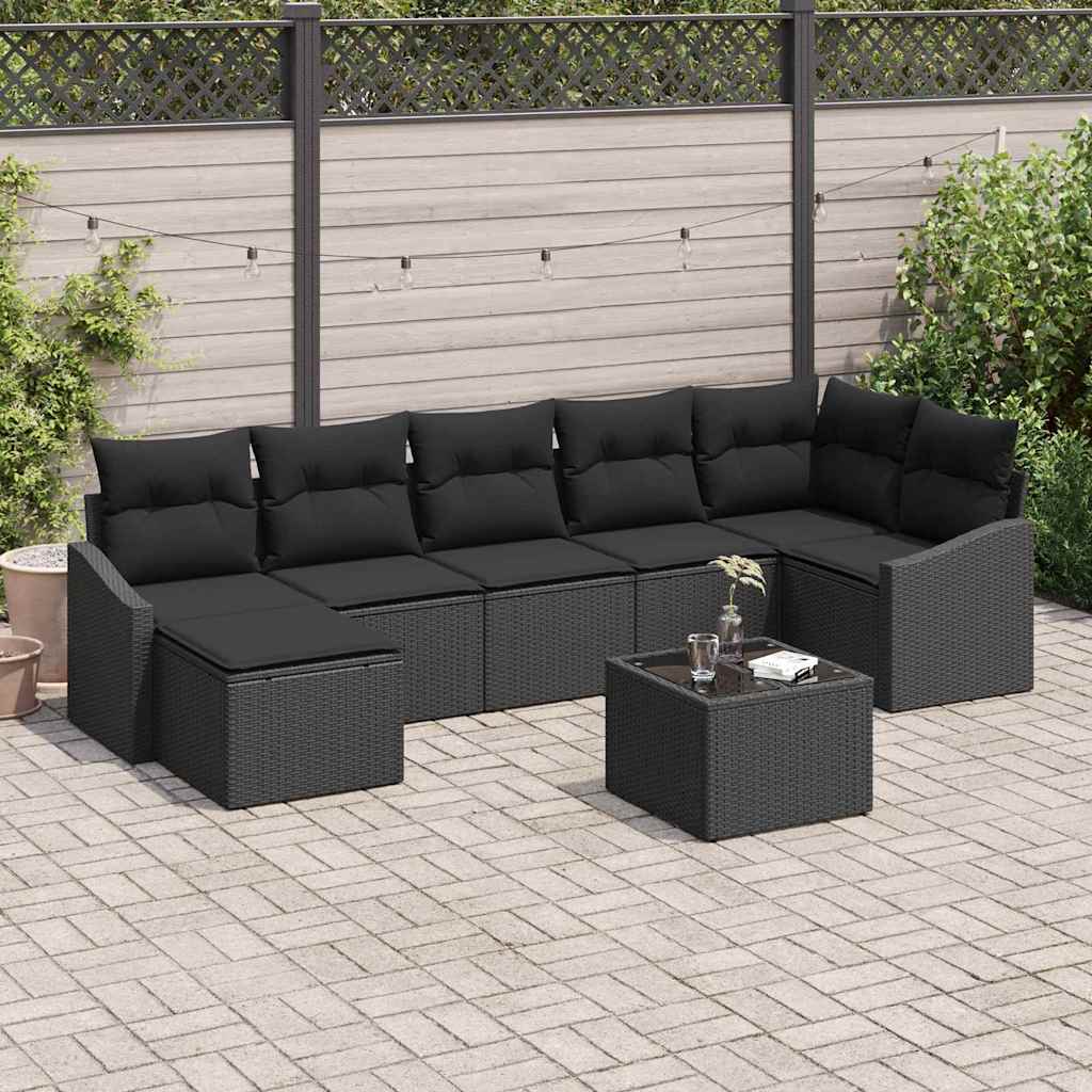 Set di divani con cuscino 8 pcs Nero polyrattan | homemem39
