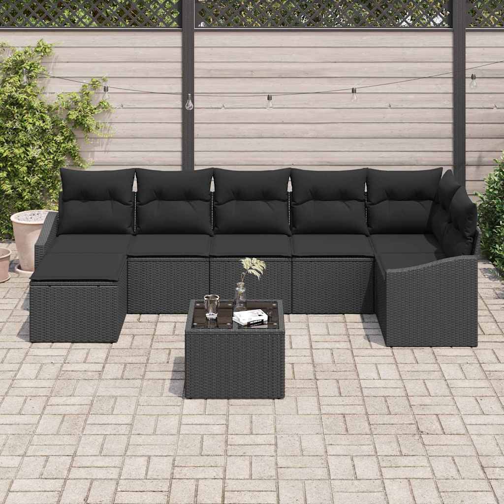 Set di divani con cuscino 8 pcs Nero polyrattan | homemem39