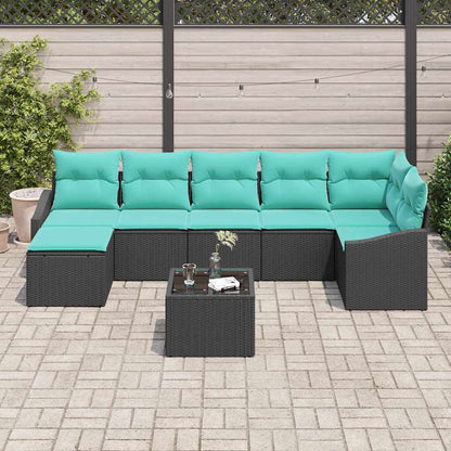 Set di divani con cuscino 8 pcs Nero polyrattan | homemem39