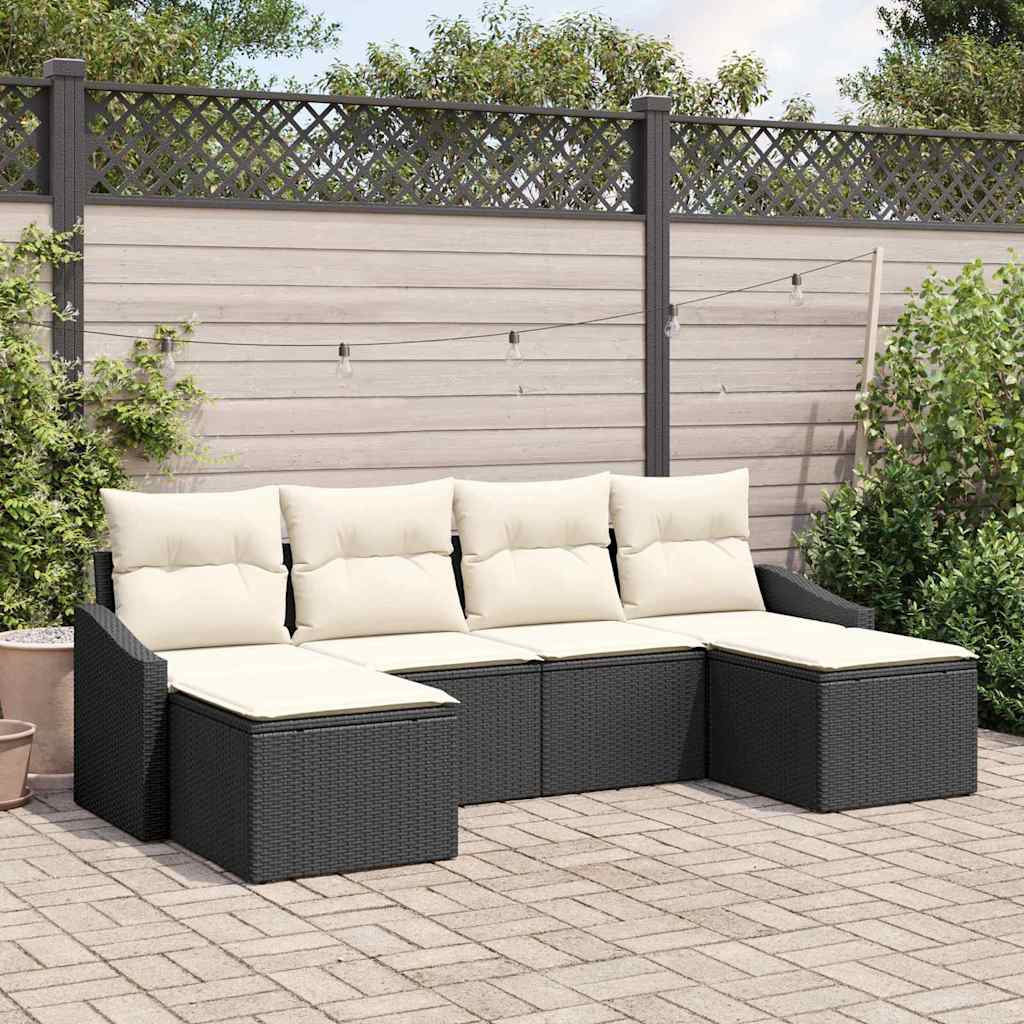 Set di divani con cuscino 6 pcs Nero polyrattan | homemem39