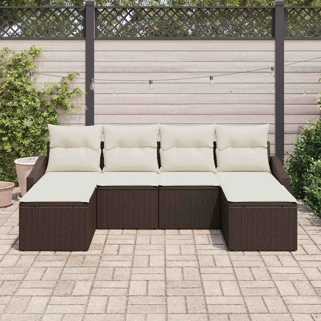 Set di divani con cuscino 6 pcs Marrone polyrattan | homemem39