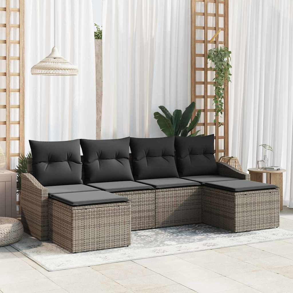 Set di divani con cuscino 6 pcs Grigio polyrattan | homemem39