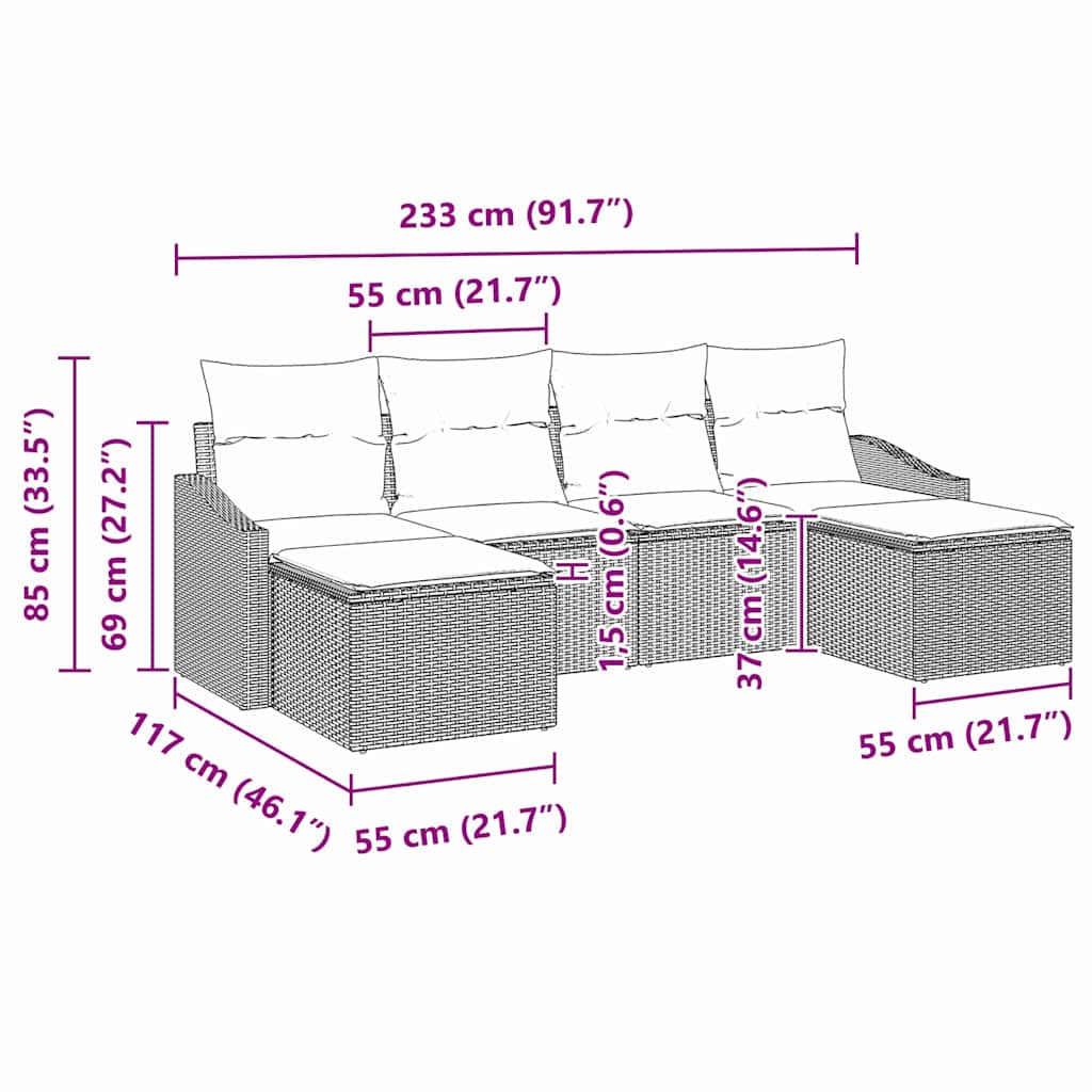 Set di divani con cuscino 6 pcs Grigio polyrattan | homemem39