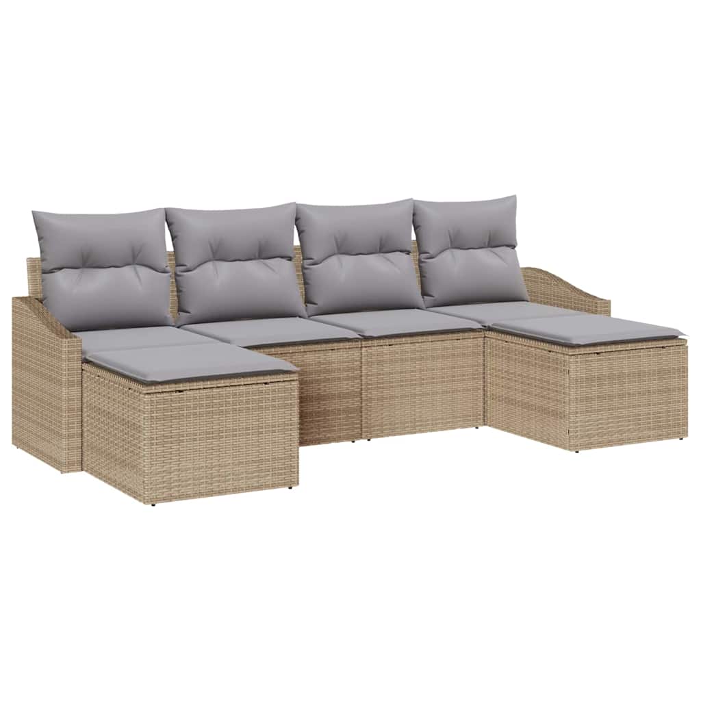Set di divani con cuscino 6 pcs Beige polyrattan | homemem39
