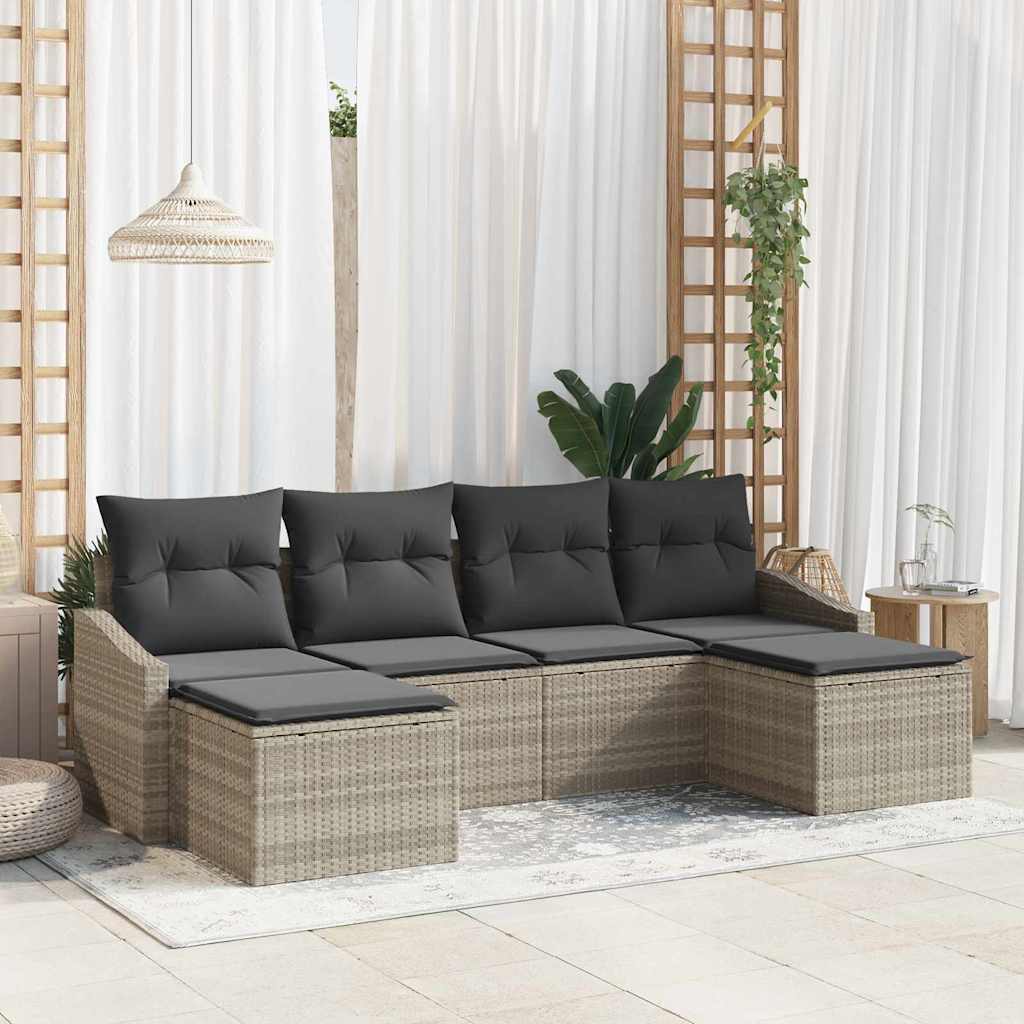Set di divani con cuscino 6 pcs Grigio chiaro polyrattan | homemem39