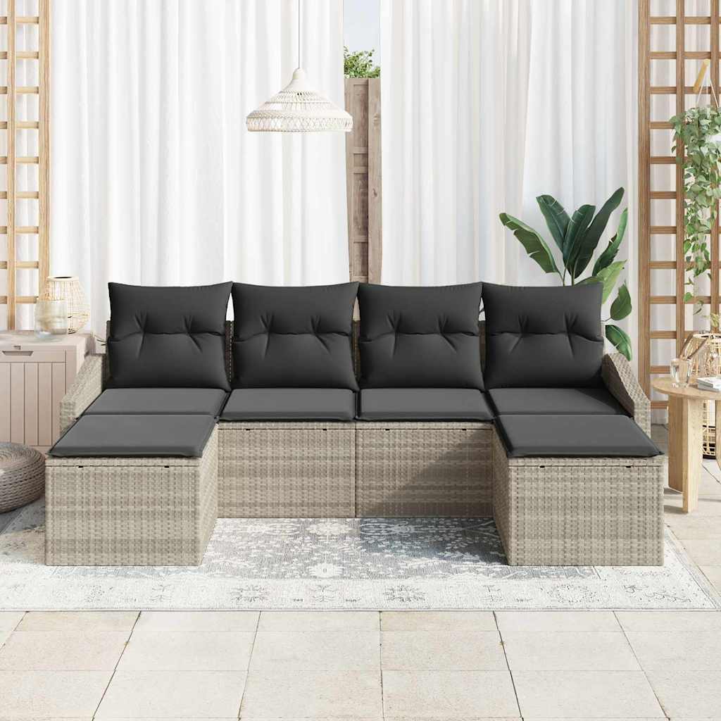 Set di divani con cuscino 6 pcs Grigio chiaro polyrattan | homemem39
