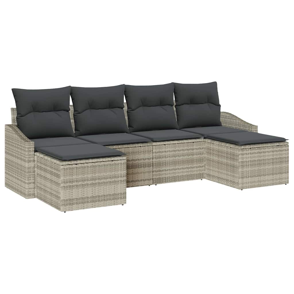 Set di divani con cuscino 6 pcs Grigio chiaro polyrattan | homemem39