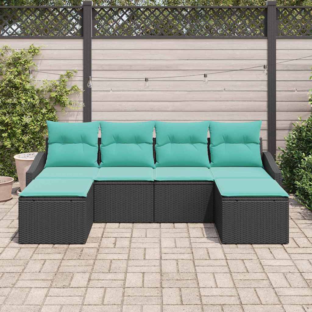 Set di divani con cuscino 6 pcs Nero polyrattan | homemem39