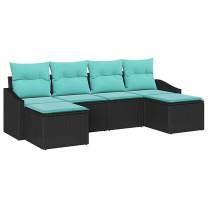 Set di divani con cuscino 6 pcs Nero polyrattan | homemem39