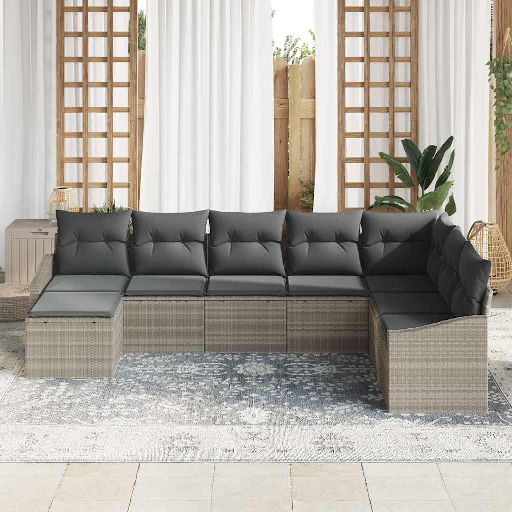 Set di divani con cuscino 8 pcs Grigio chiaro polyrattan | homemem39