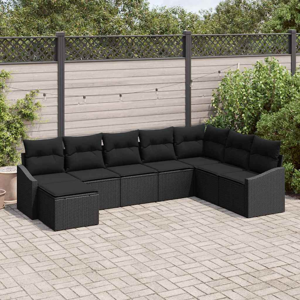 Set di divani con cuscino 8 pcs Nero polyrattan | homemem39