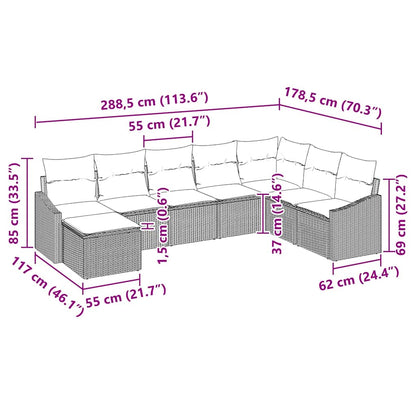 Set di divani con cuscino 8 pcs Nero polyrattan | homemem39