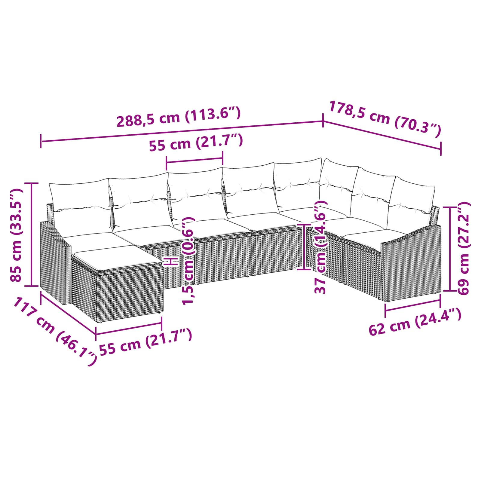Set di divani 8 pz Marrone polyrattan | homemem39
