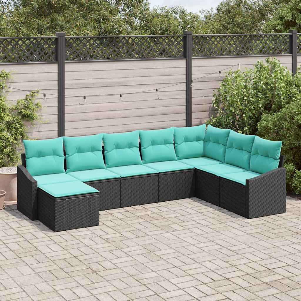 Set di divani con cuscino 8 pcs Nero polyrattan | homemem39