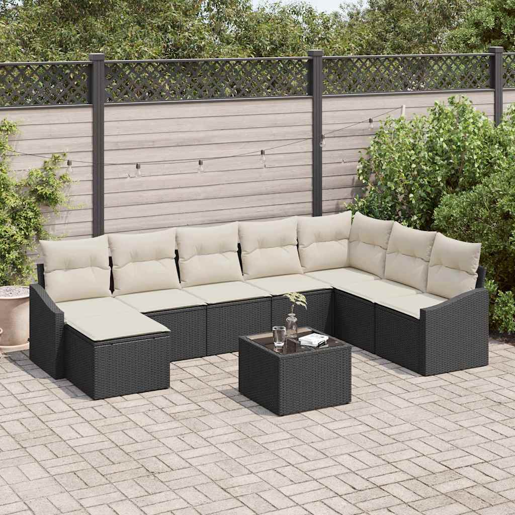 Set di divani 9 pz Nero polyrattan