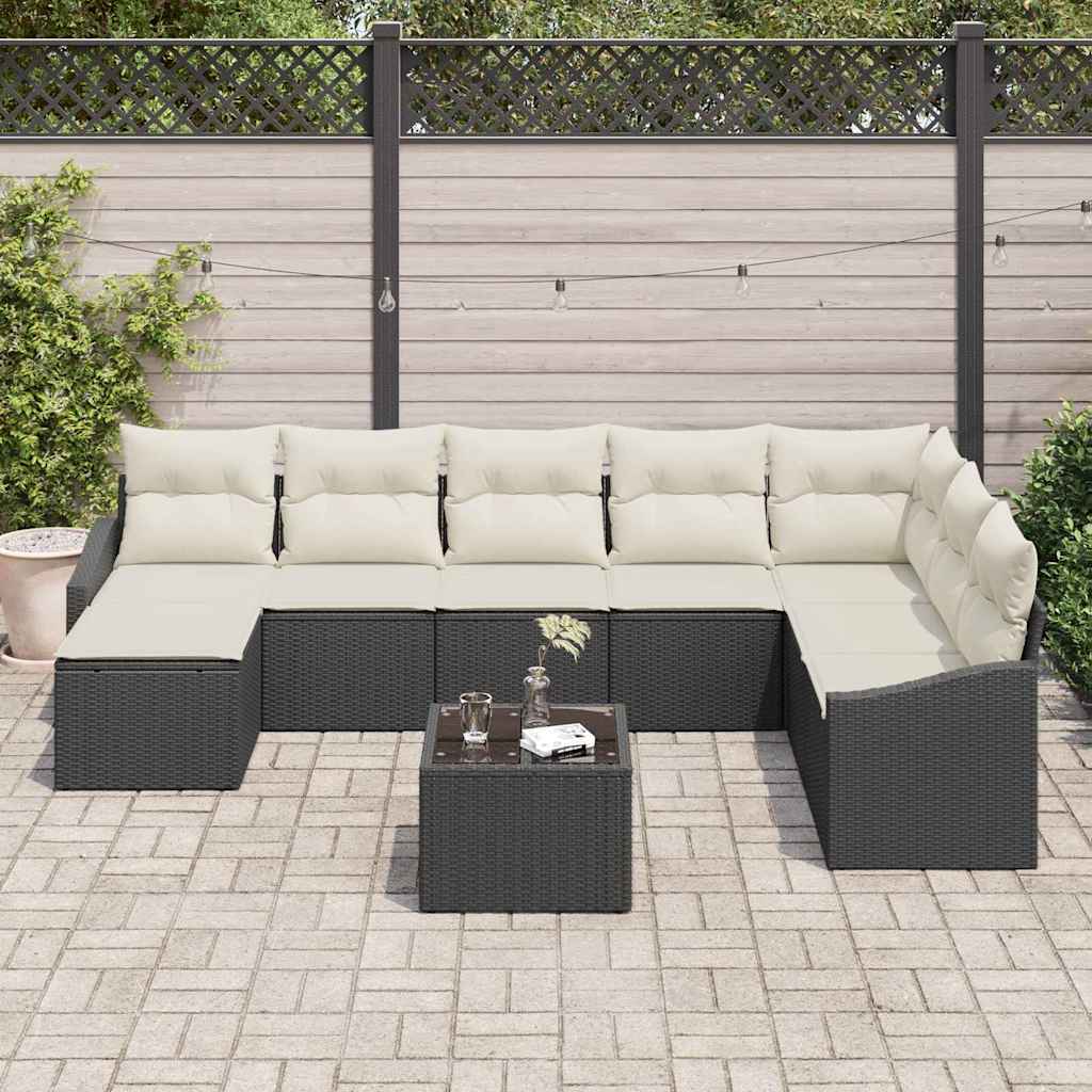 Set di divani 9 pz Nero polyrattan