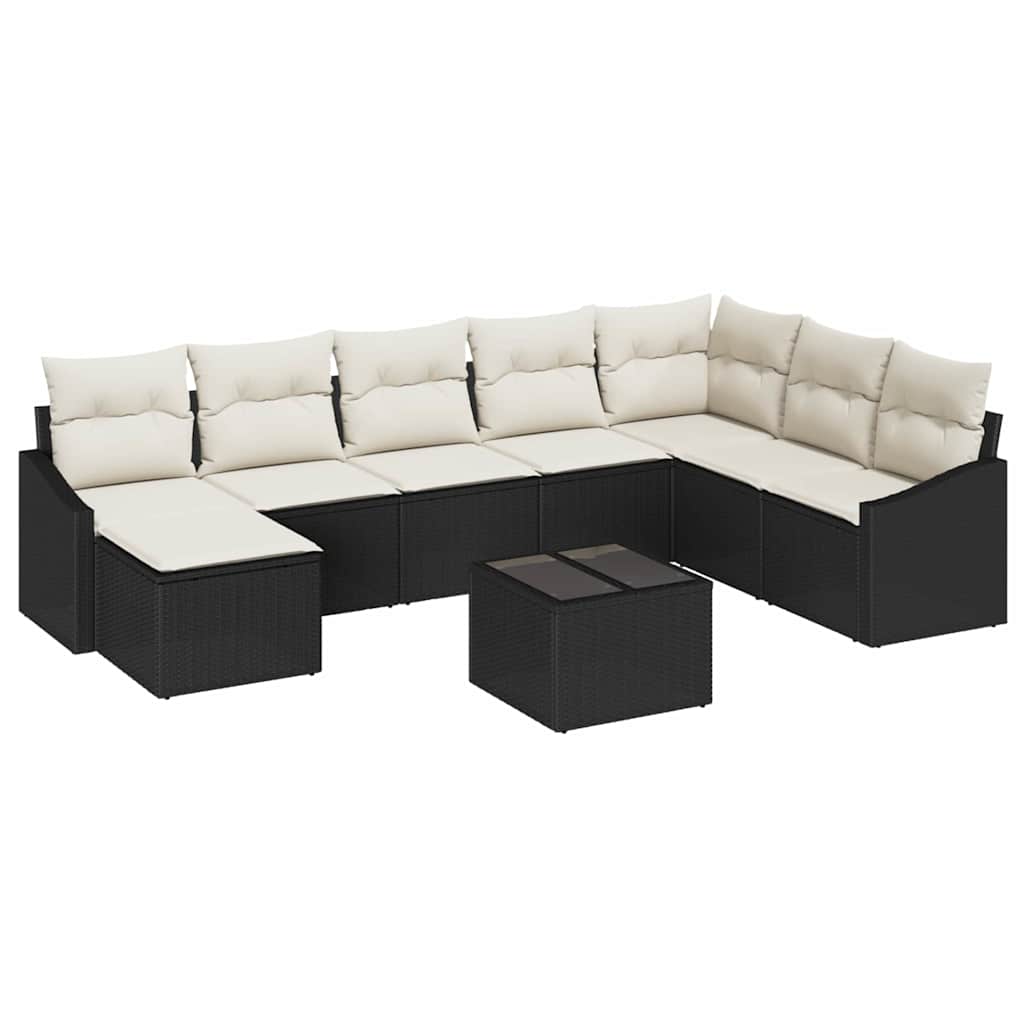 Set di divani 9 pz Nero polyrattan