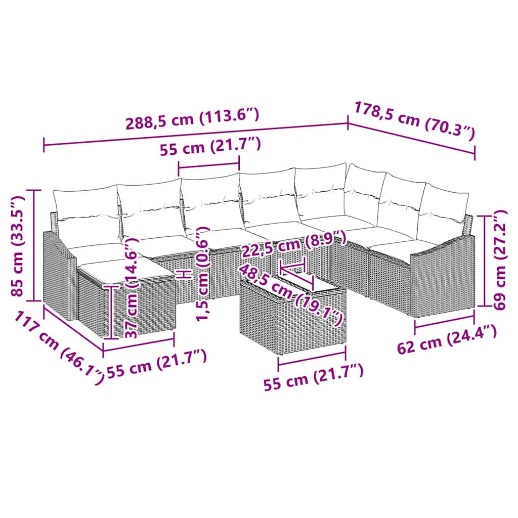 Set di divani 9 pz Nero polyrattan | homemem39