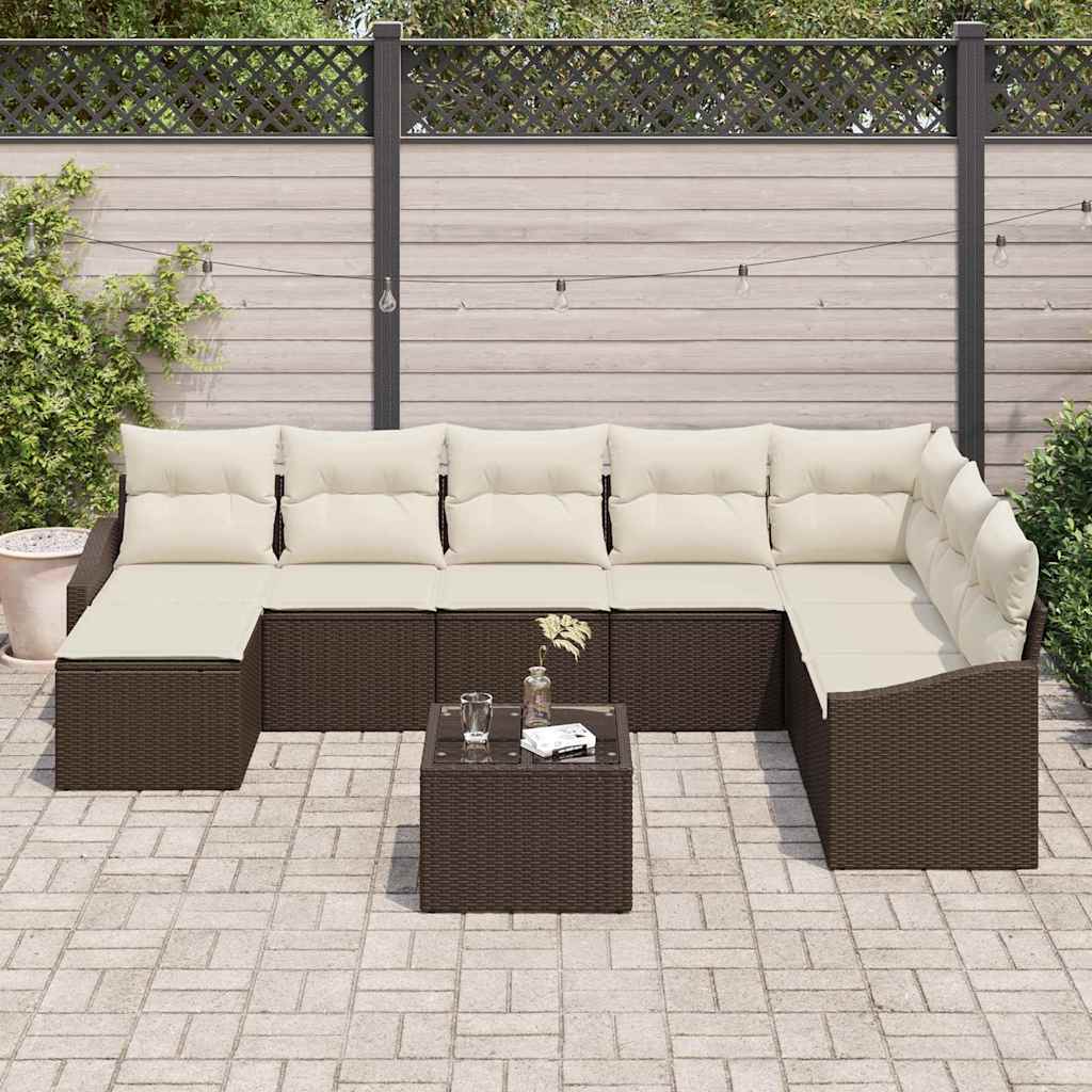 Set di divani con cuscino 9 pcs Marrone polyrattan | homemem39