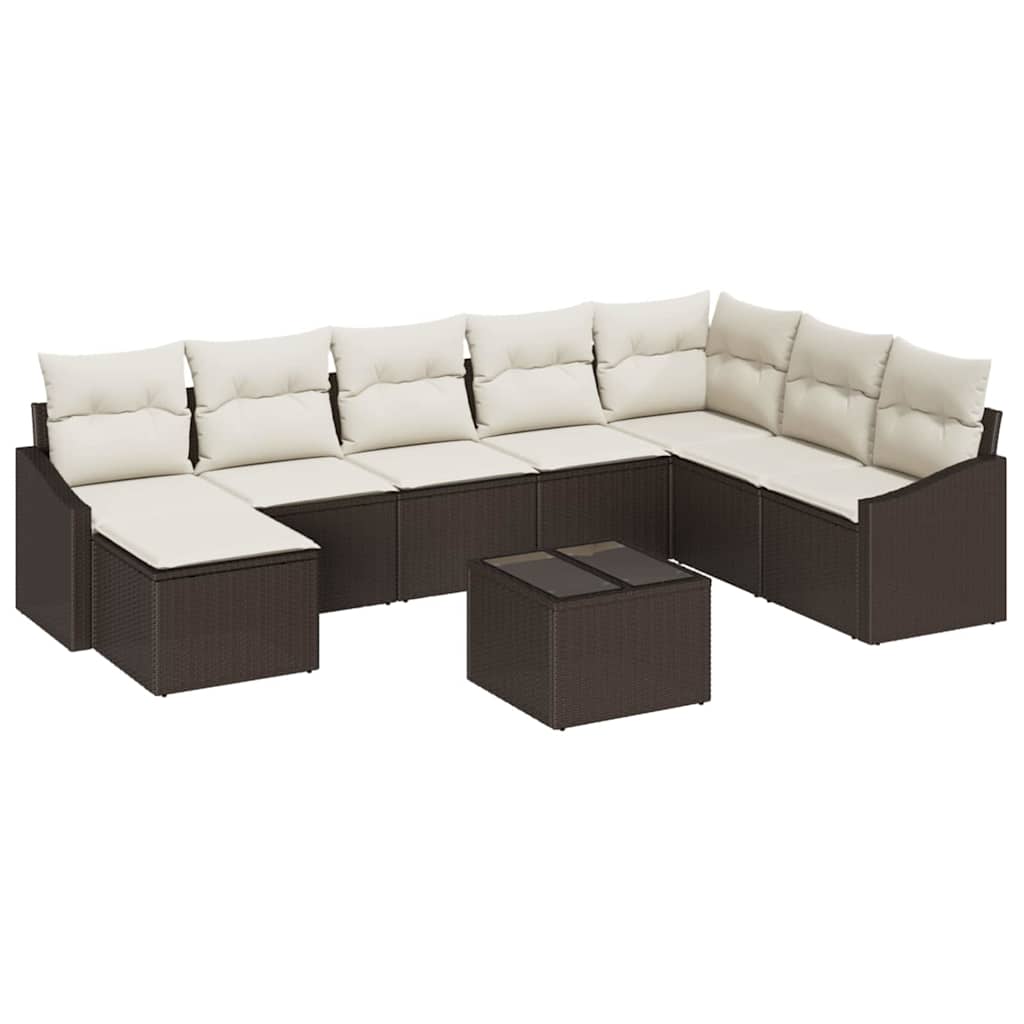 Set di divani con cuscino 9 pcs Marrone polyrattan | homemem39