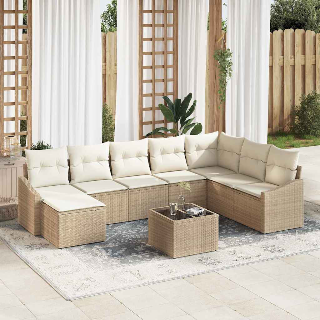Set di divani con cuscino 9 pcs Beige polyrattan | homemem39