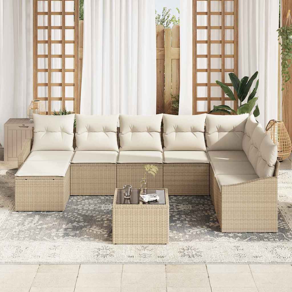 Set di divani con cuscino 9 pcs Beige polyrattan | homemem39