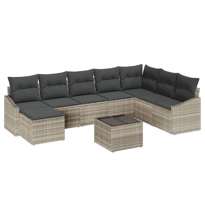 Set di divani con cuscino 9 pcs Grigio chiaro polyrattan | homemem39